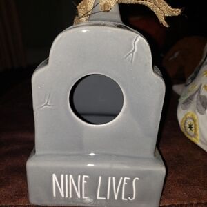 Gray Ceramic Cat Urn - Nine Lives